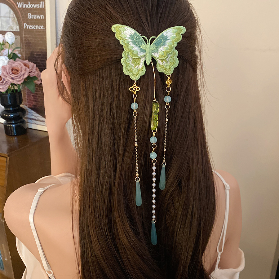 Green Embroidered Butterfly Ha - Hanbok Hair Pin 评论和价格
