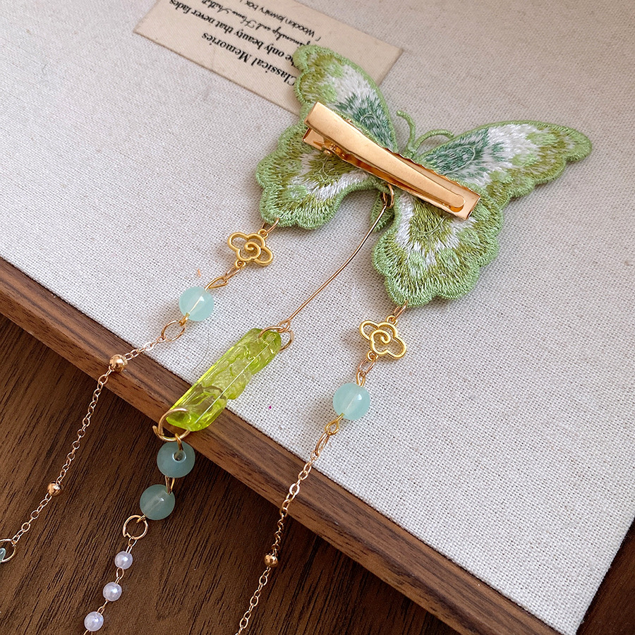 Green Embroidered Butterfly Ha - Hanbok Hair Pin 评论和价格