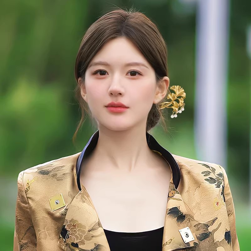 1PC Elegant Golden Ginkgo Leaf - Hanbok Hair Pin 评论和价格