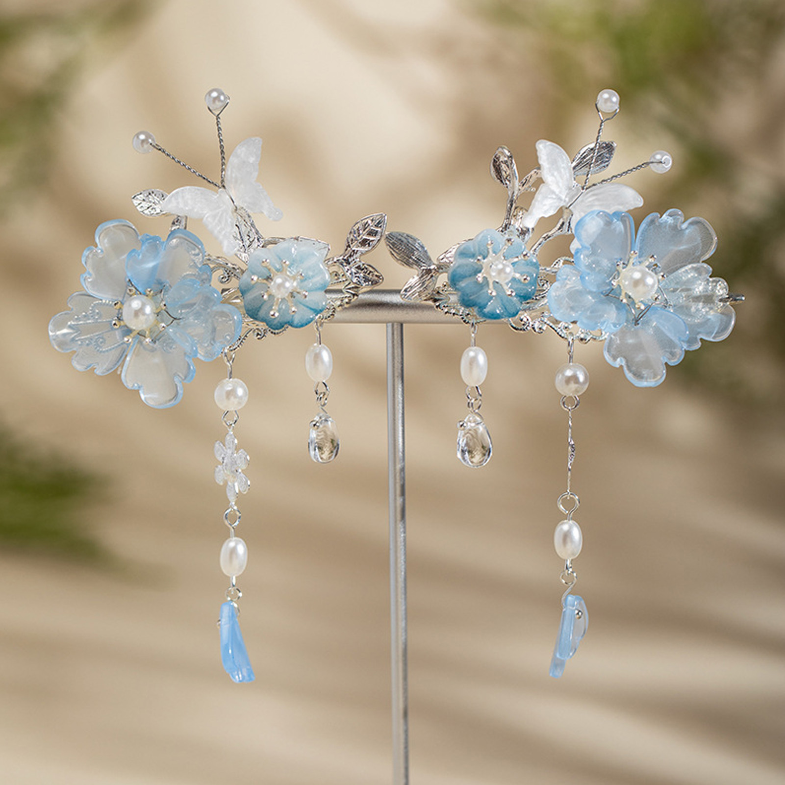 2pcs Romantic Blue Peony Hair  - Hanbok Hair Pin 评论和价格