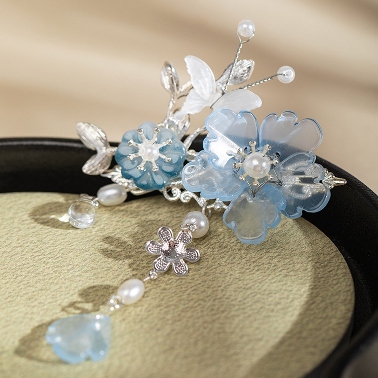 2pcs Romantic Blue Peony Hair  - Hanbok Hair Pin 评论和价格