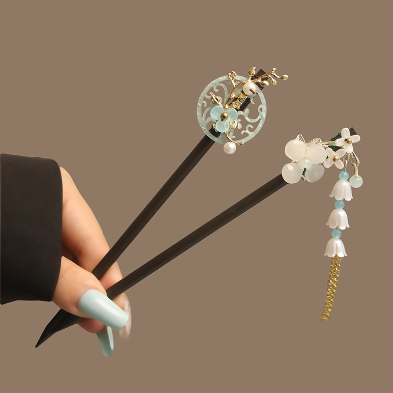 Flower Tassel Pearl Hair Stick - Hanbok Hair Pin 评论和价格