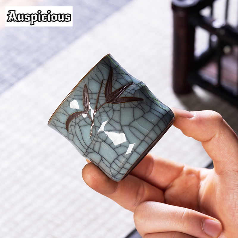 70ML Creative Bamboo Leaf Shap - Celadon Ceramic Cup 评论和价格